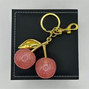 Luxe Large Pink Sparkle Cherries Keychain